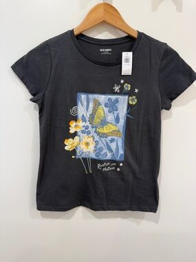 Old Navy Girls' Charcoal Grey Black Butterfly Graphic Tee XL